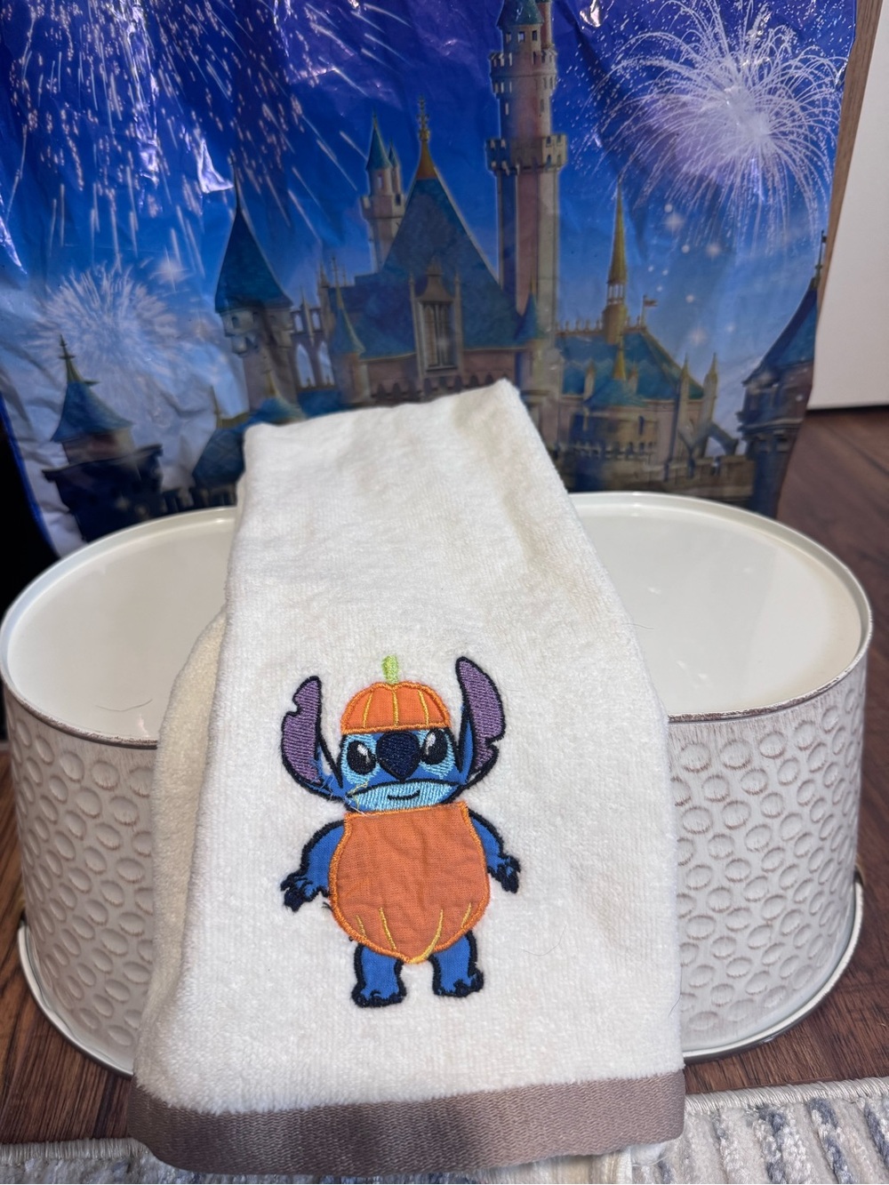 Stitch pumpkin dish towel